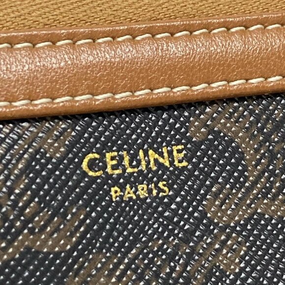 Auth CELINE Clutch with Chain 10E382CBX.04LU Black Dark Brown Triomphe Canvas - - Picture 8 of 16